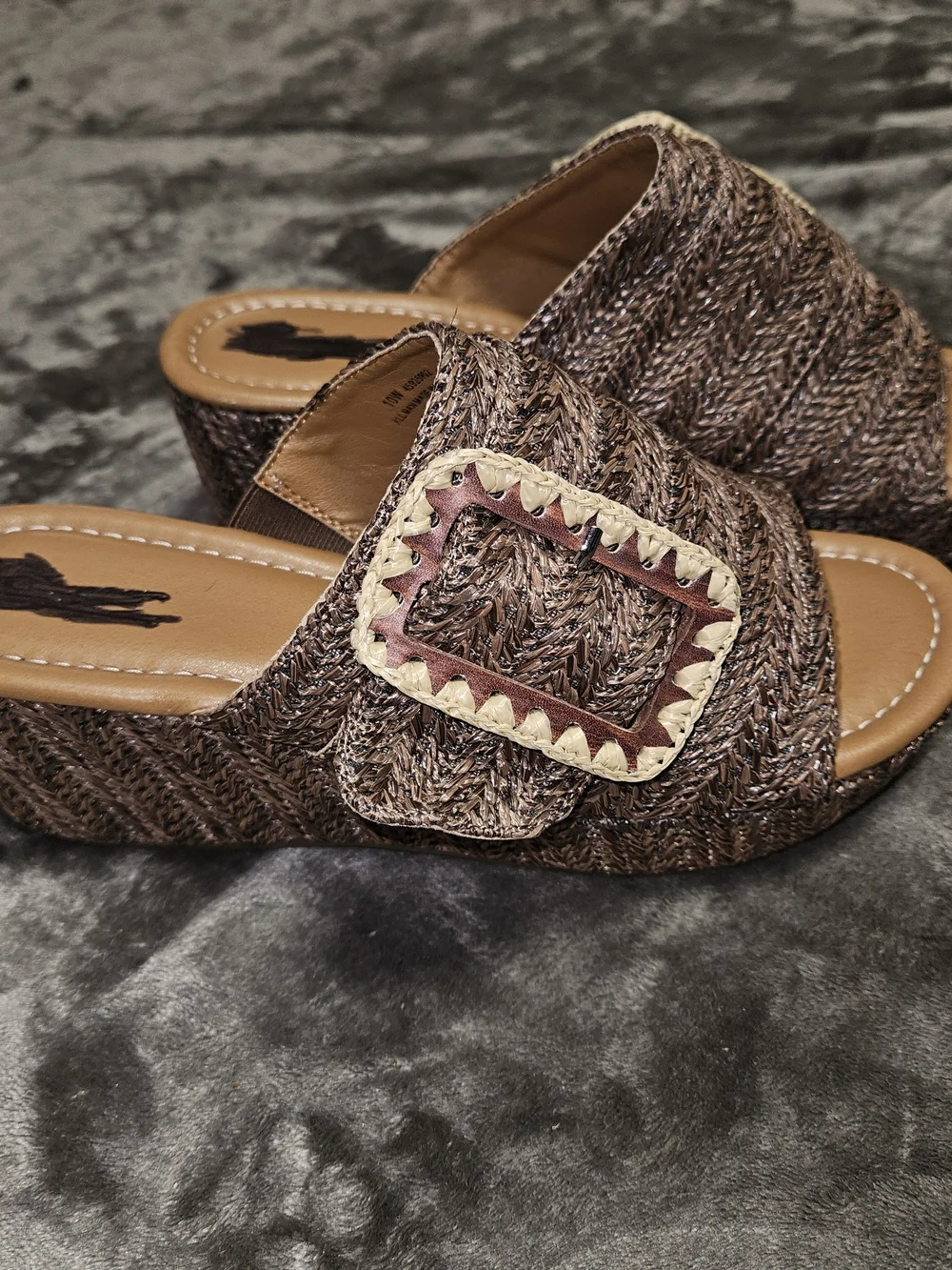 C Comfort Brown Woven Wedge Sandal Buckle Detail Bohemian Beachy Hippie 10 Wide